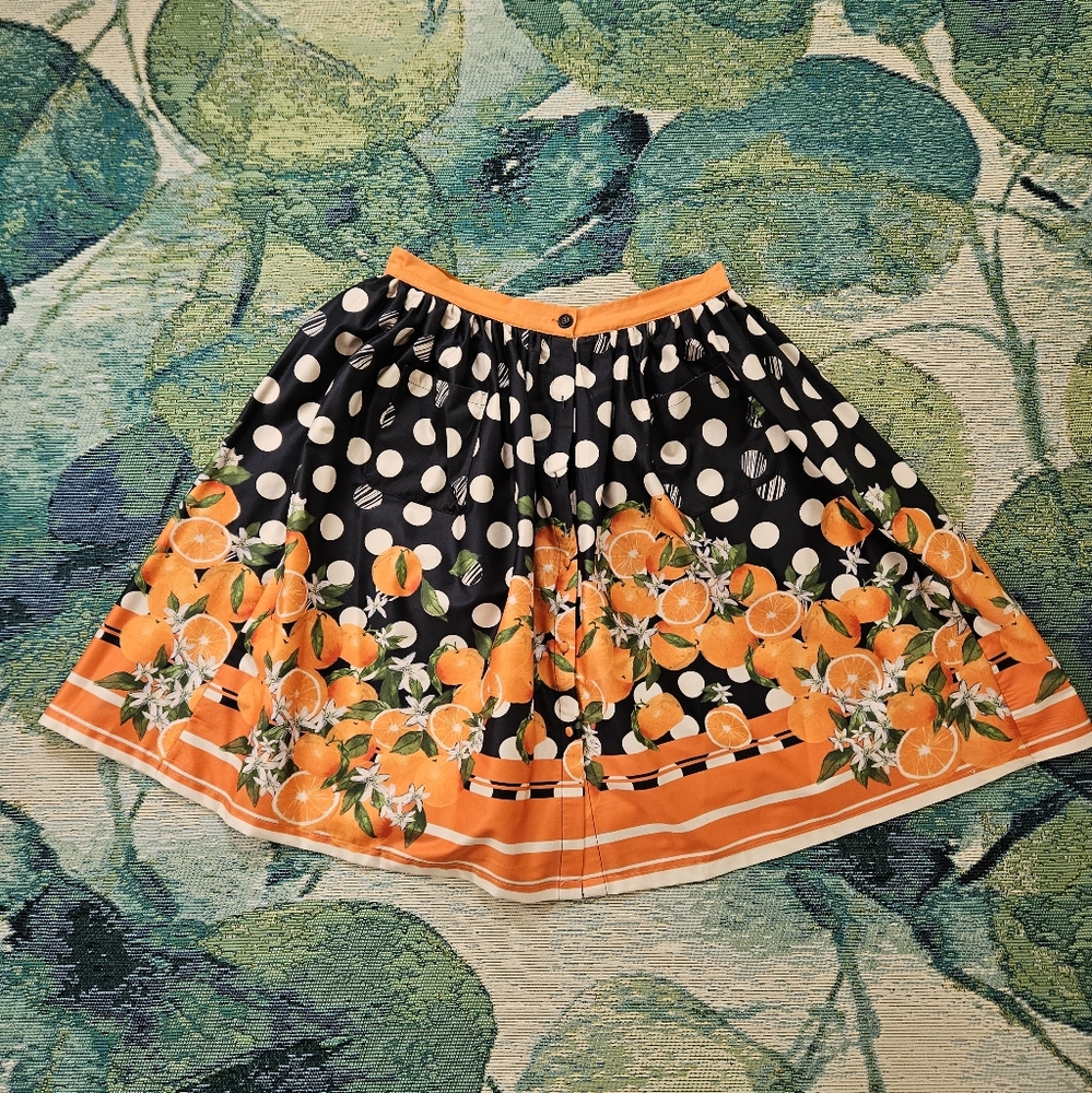 Lindy Bop Adalene Skirt Black with Oranges UK14 EUC